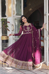 Attractive Rich Sequins Embroidered work Wine Color Gown Attractive Rich Sequins Embroidered work Wine Color Gown