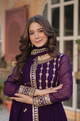 Marvelous Embroidery Zari Sequins Work Purple Color Gown Marvelous Embroidery Zari Sequins Work Purple Color Gown