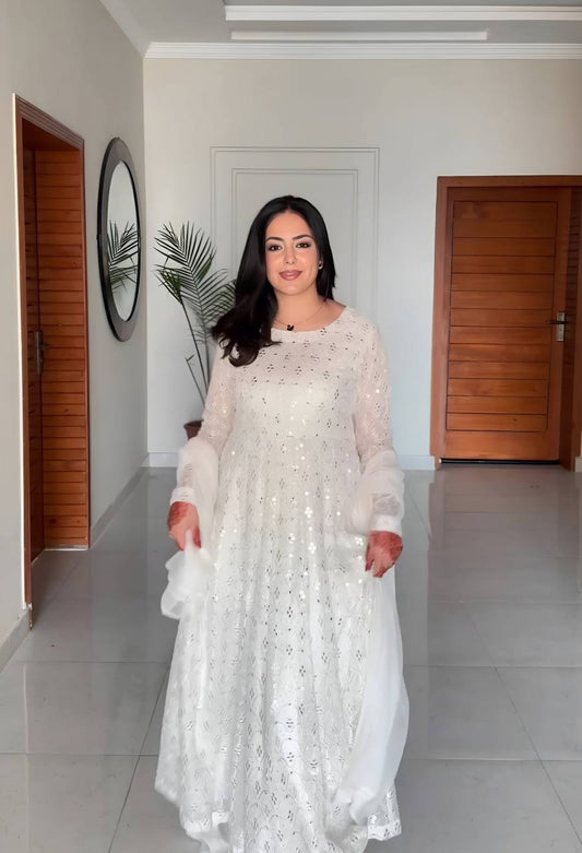 Stunning Embroidered work White Color Gown With Palazzo