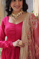 Demanding Shimmer Vichitra Pink Color Gown Demanding Shimmer Vichitra Pink Color Gown