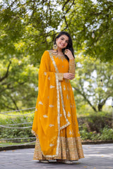 Elegant Embroidery Sequence Work Yellow Color Gown Elegant Embroidery Sequence Work Yellow Color Gown