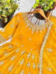 Elegant Embroidery Sequence Work Yellow Color Gown Elegant Embroidery Sequence Work Yellow Color Gown