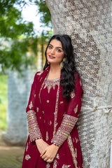 Elegant Embroidery Sequence Work Red Color Gown Elegant Embroidery Sequence Work Red Color Gown