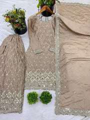Gorgeous Chinnon Silk Beige Color Sharara Suit Gorgeous Chinnon Silk Beige Color Sharara Suit