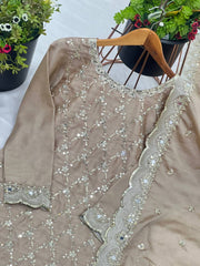 Gorgeous Chinnon Silk Beige Color Sharara Suit Gorgeous Chinnon Silk Beige Color Sharara Suit