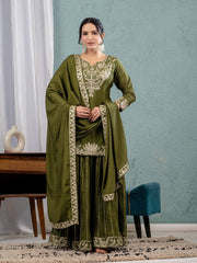 Festive Wear Sequence Work Green Color Sharara Suit Festive Wear Sequence Work Green Color Sharara Suit