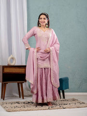 Festive Wear Sequence Work Pink Color Sharara Suit Festive Wear Sequence Work Pink Color Sharara Suit