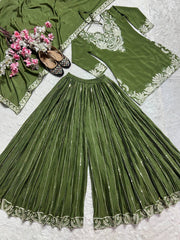 Festive Wear Sequence Work Green Color Sharara Suit Festive Wear Sequence Work Green Color Sharara Suit