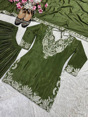 Festive Wear Sequence Work Green Color Sharara Suit Festive Wear Sequence Work Green Color Sharara Suit