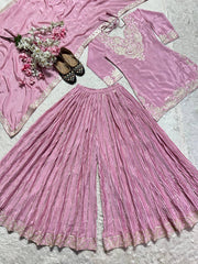 Festive Wear Sequence Work Pink Color Sharara Suit Festive Wear Sequence Work Pink Color Sharara Suit