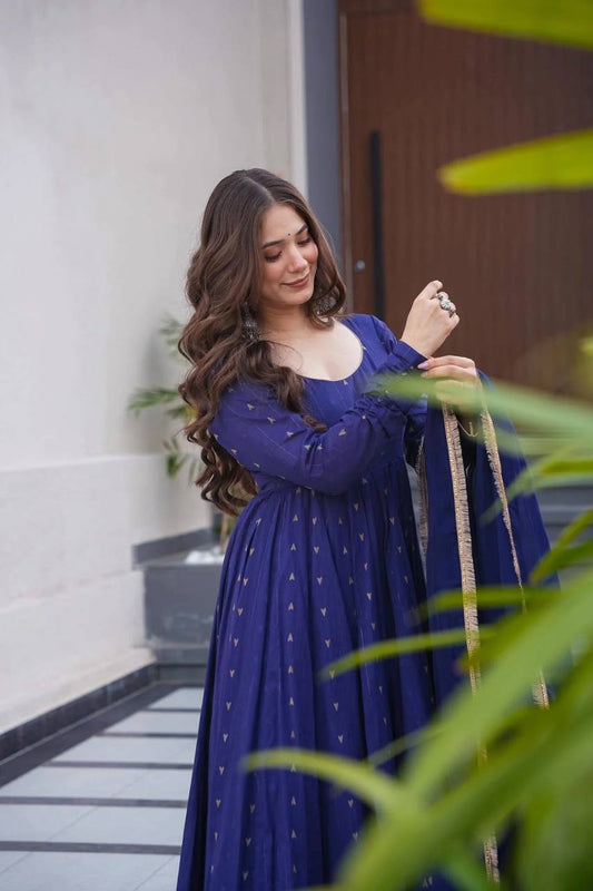 Presenting Chex Digital Printed Navy Blue Color Gown