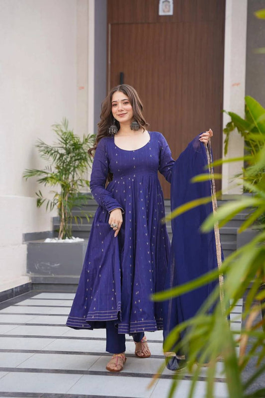 Presenting Chex Digital Printed Navy Blue Color Gown