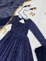 Presenting Chex Digital Printed Navy Blue Color Gown Presenting Chex Digital Printed Navy Blue Color Gown