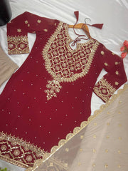 Wonderful Embroidery Sequence Work Red Color Sharara Suit Wonderful Embroidery Sequence Work Red Color Sharara Suit