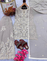 Classic Georgette Grey Color Sharara Suit Classic Georgette Grey Color Sharara Suit