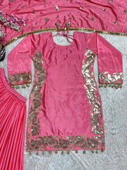 Gorgeous Embroidery Work Pink Color Sharara Suit Gorgeous Embroidery Work Pink Color Sharara Suit