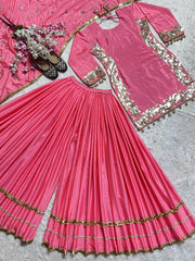 Gorgeous Embroidery Work Pink Color Sharara Suit Gorgeous Embroidery Work Pink Color Sharara Suit