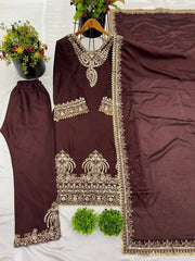 Delightful Silk Brown Color Salwar Suit Delightful Silk Brown Color Salwar Suit