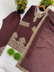 Delightful Silk Brown Color Salwar Suit Delightful Silk Brown Color Salwar Suit