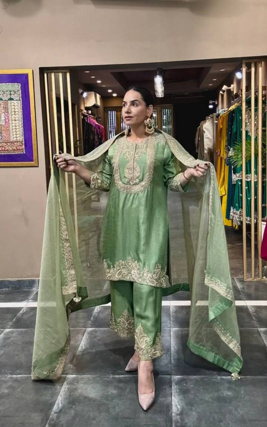 Adorable Sequence Work Green Color Salwar Suit