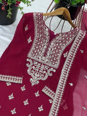Marvelous Embroidery Work Maroon Color Sharara Suit Marvelous Embroidery Work Maroon Color Sharara Suit