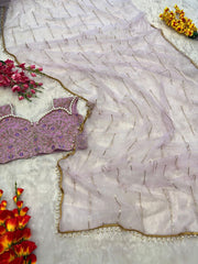 Party Wear Hand Pearl Work Pink Saree Party Wear Hand Pearl Work Pink Saree