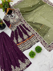 Function Wear Embroidery Work Wine Color Sharara Suit Function Wear Embroidery Work Wine Color Sharara Suit