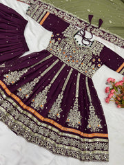 Function Wear Embroidery Work Wine Color Sharara Suit Function Wear Embroidery Work Wine Color Sharara Suit