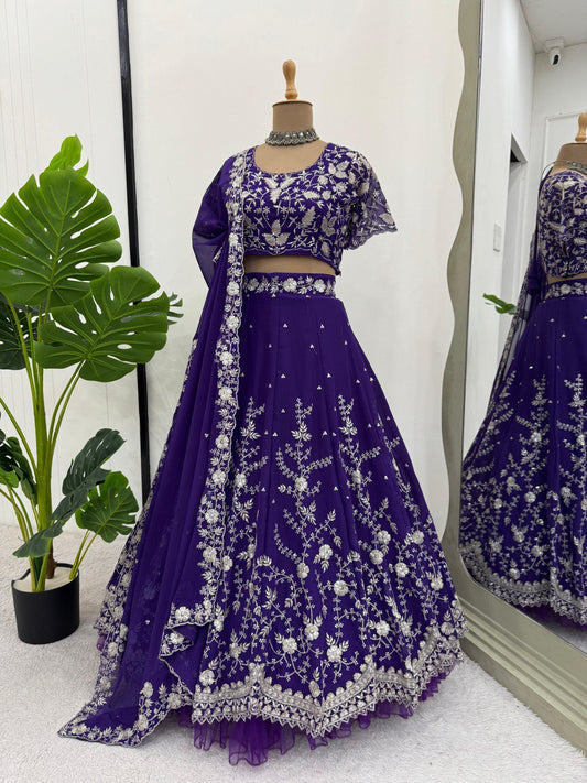 Wedding & Party Wear Georgette Purple Color Heavy Lehenga Choli