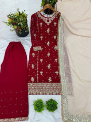 Awesome Sequence Work Red Color Salwar Suit Awesome Sequence Work Red Color Salwar Suit