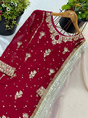 Awesome Sequence Work Red Color Salwar Suit Awesome Sequence Work Red Color Salwar Suit