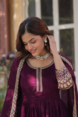 Outstanding Rich Embroidery Sequence Work Wine Color Gown Outstanding Rich Embroidery Sequence Work Wine Color Gown
