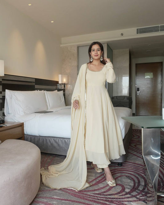 Gorgeous Georgette White Color Anarkali Gown