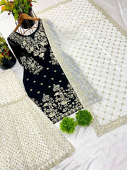 Gorgeous Embroidery Sequence Work Black Color Sharara Suit Gorgeous Embroidery Sequence Work Black Color Sharara Suit