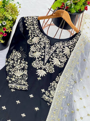 Gorgeous Embroidery Sequence Work Black Color Sharara Suit Gorgeous Embroidery Sequence Work Black Color Sharara Suit