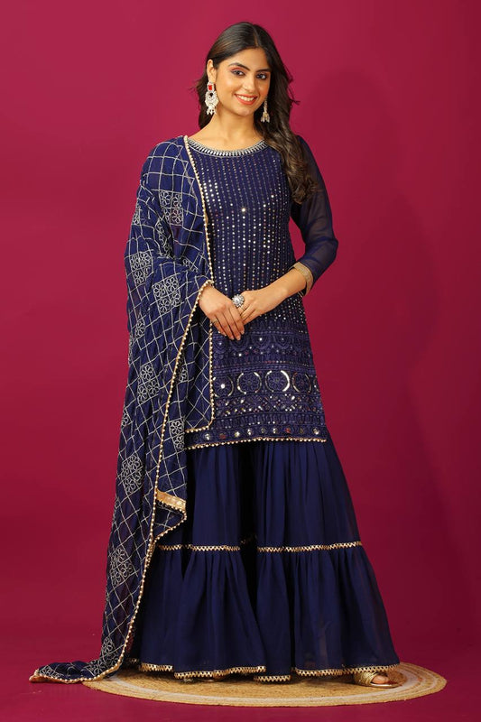 Beautiful Georgette Blue Color Sharara Suit