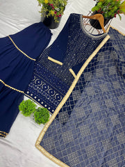 Beautiful Georgette Blue Color Sharara Suit Beautiful Georgette Blue Color Sharara Suit