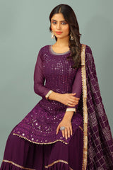 Beautiful Georgette Wine Color Sharara Suit Beautiful Georgette Wine Color Sharara Suit