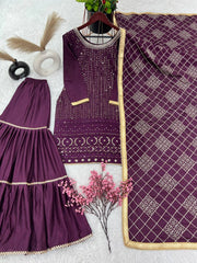 Beautiful Georgette Wine Color Sharara Suit Beautiful Georgette Wine Color Sharara Suit