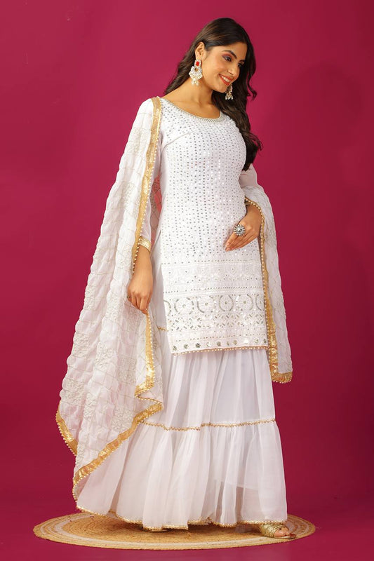 Beautiful Georgette White Color Sharara Suit