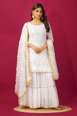Beautiful Georgette White Color Sharara Suit Beautiful Georgette White Color Sharara Suit