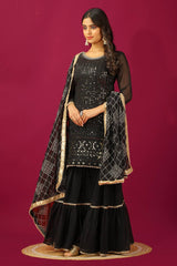 Beautiful Georgette Black Color Sharara Suit Beautiful Georgette Black Color Sharara Suit