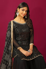 Beautiful Georgette Black Color Sharara Suit Beautiful Georgette Black Color Sharara Suit