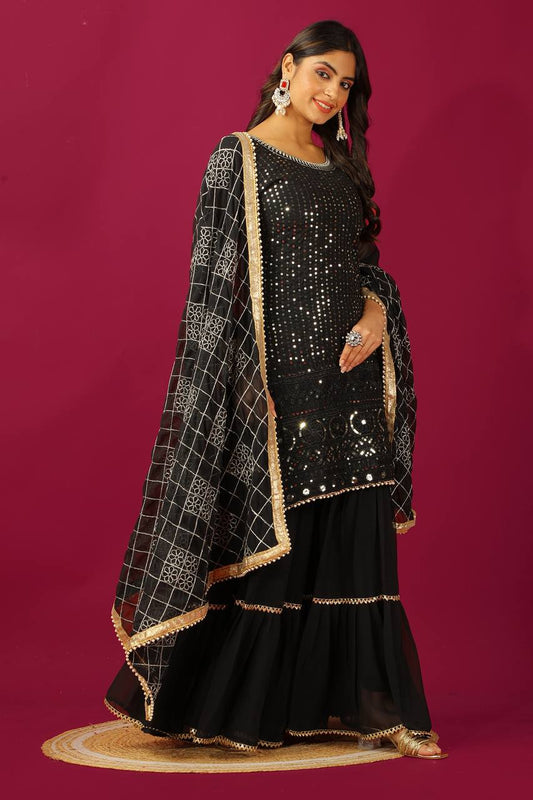 Beautiful Georgette Black Color Sharara Suit