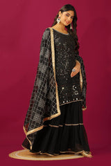 Beautiful Georgette Black Color Sharara Suit Beautiful Georgette Black Color Sharara Suit