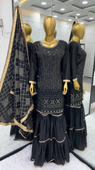 Beautiful Georgette Black Color Sharara Suit Beautiful Georgette Black Color Sharara Suit