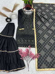 Beautiful Georgette Black Color Sharara Suit Beautiful Georgette Black Color Sharara Suit