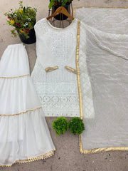 Beautiful Georgette White Color Sharara Suit Beautiful Georgette White Color Sharara Suit