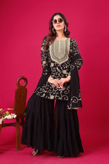 Captivating Georgette Embroidery Work Black Color Sharara Suit Captivating Georgette Embroidery Work Black Color Sharara Suit