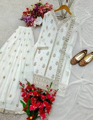 Classic Embroidery Work White Color Sharara Suit Classic Embroidery Work White Color Sharara Suit